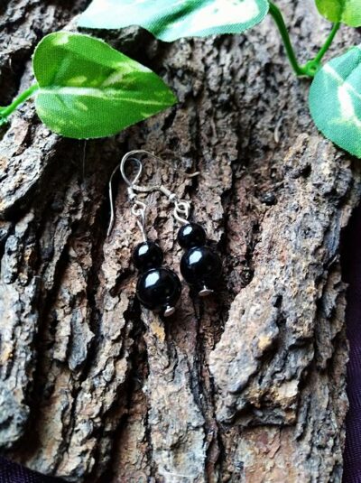 Boucles d'oreilles Double perles en Tourmaline noire