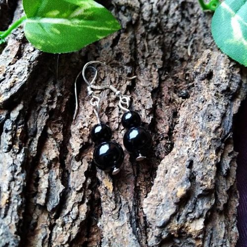 Boucles d’oreilles Double perles en Tourmaline noire