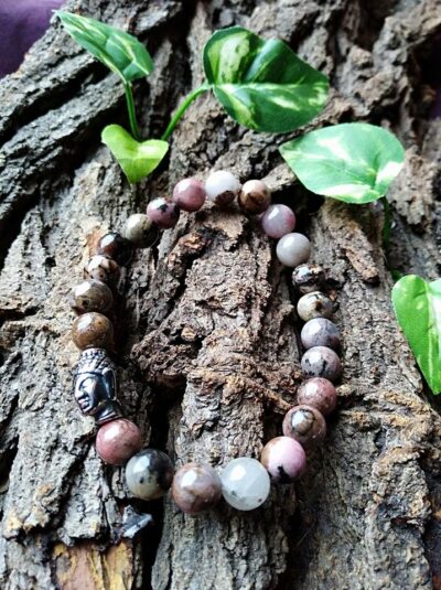 Bracelet Rhodonite perles 8mm Tête de Bouddha Amour