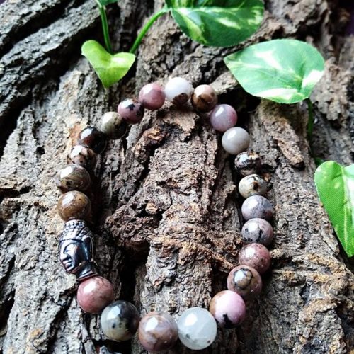 Bracelet Rhodonite perles 8mm Tête de Bouddha Amour