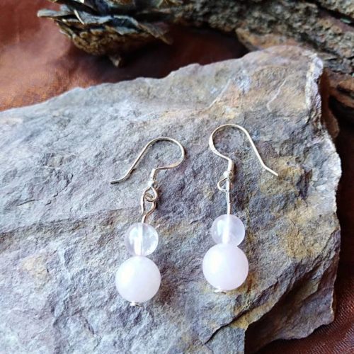 Boucles d’oreilles perles Double en Quartz rose