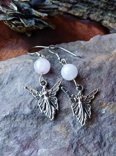 Boucles d’oreilles Ange et Quartz Rose