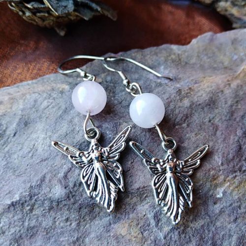 Boucles d’oreilles Ange et Quartz Rose