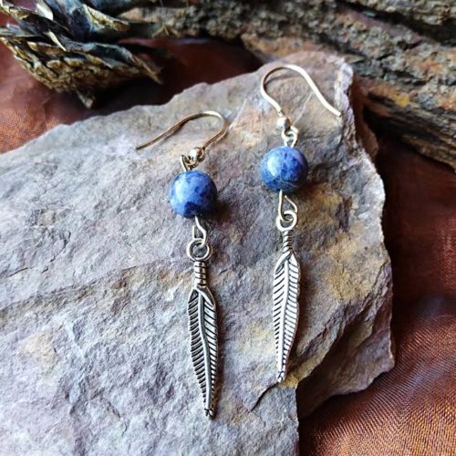 Boucles d’oreilles Plume et Sodalite