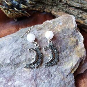 Boucles d'oreilles Lune et Quartz Rose