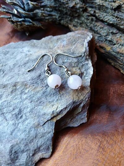 Boucles d’oreilles perles simple en Quartz rose