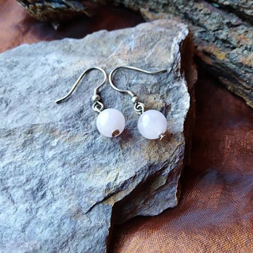 Boucles d’oreilles perles simple en Quartz rose