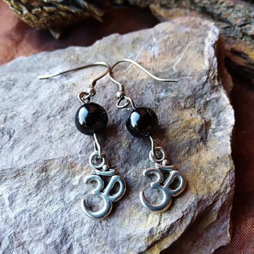 Boucles d'oreilles Om et Tourmaline noire