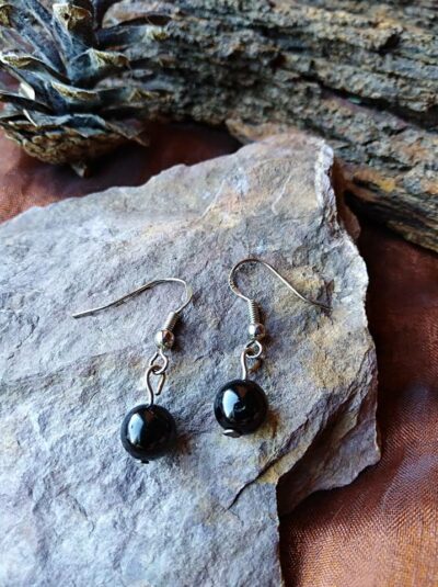 Boucles d’oreilles perles en Tourmaline Noire Protection