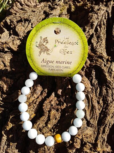Bracelet  Aigue Marine perles de 8 mm Détende et Expression