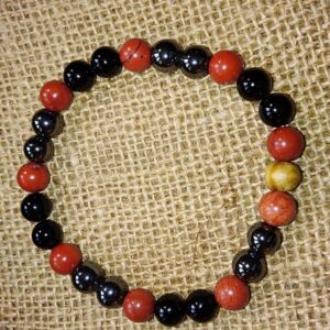 Bracelet Ancrage en perles de 8 mm – Jaspe rouge, hématite et tourmaline noire
