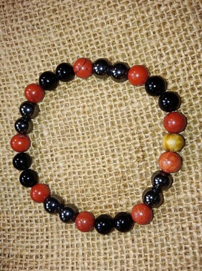 Bracelet Ancrage en perles de 8 mm – Jaspe rouge, hématite et tourmaline noire