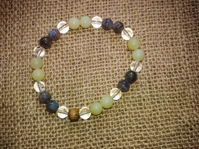 Bracelet thérapeute perles de 8 mm – Labradorite, péridot et cristal