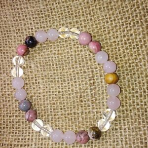 Bracelet Amour Quartz Rhodonite et Cristal de roche 8mm