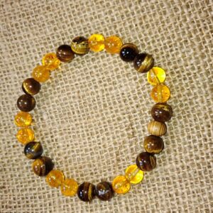 Bracelet confiance en soi en perles de 8 mm - Citrine et oeil de tigre