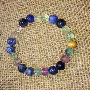 Bracelet étude en perles de 8 mm. Fluorite et sodalite
