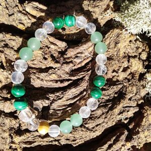 Bracelet Amour en perles de 8 mm. Aventurine verte, malachite et cristal