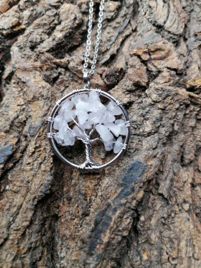 Pendentif arbre de vie en Quartz rose