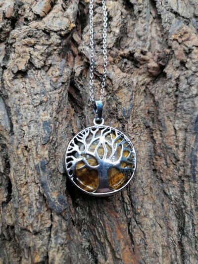 Pendentif arbre de vie en oeil du tigre