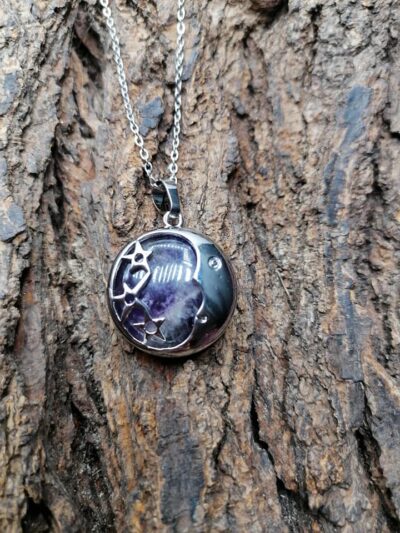 Pendentif Lune et étoiles en Améthyste