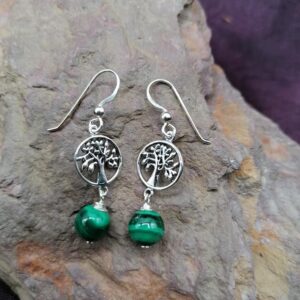 Boucles d’oreilles Arbre de vie et Malachite – Argent 925