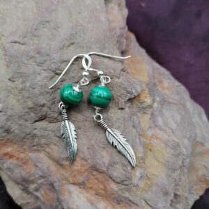 Boucles d’oreilles Plume et Malachite – Argent 925