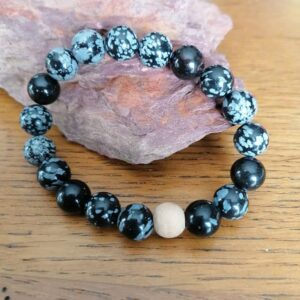 Bracelet Obsidienne Flocons – 10 mm