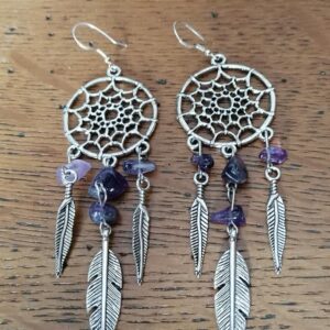 Boucles d’oreilles Attrape Rêves en Améthyste