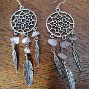 Boucles d’oreilles Attrape Rêves en Quartz Rose