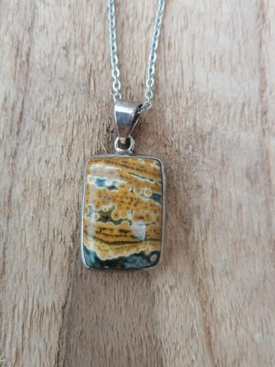 Pendentif rectangulaire en Jaspe Océan - Argent 925