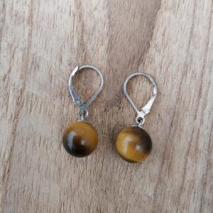 Boucles d’oreilles Boules en Oeil du tigre – Argent 925