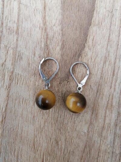 Boucles d’oreilles Boules en Oeil du tigre – Argent 925