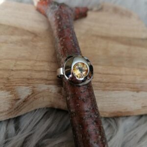 Bague ronde en Citrine – Argent 925 – Taille57