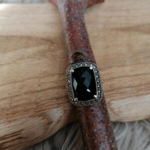 Bague en Onyx facetté et Marcassite – Argent 925 – Taille 56