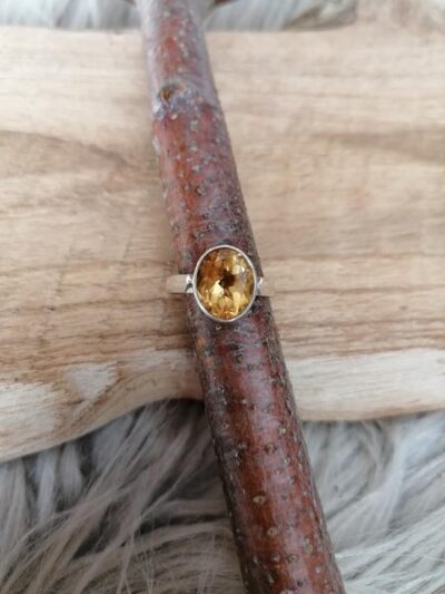 Bague en Citrine Facettée – Argent 925 – Taille56