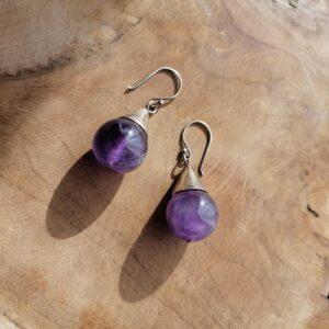 Boucles d’oreilles grosses boules en Améthyste – Argent