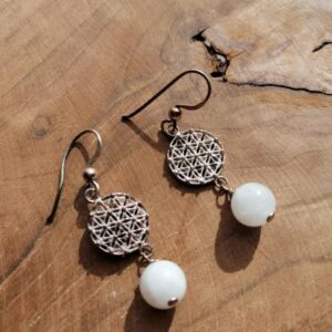 Boucles d’oreilles Fleur de Vie Pierre de Lune – Argent