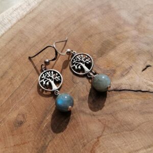 Boucles d'oreilles Arbre de Vie Labradorite - Argent