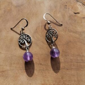 Boucles d’oreilles Arbre de Vie Améthyste – Argent