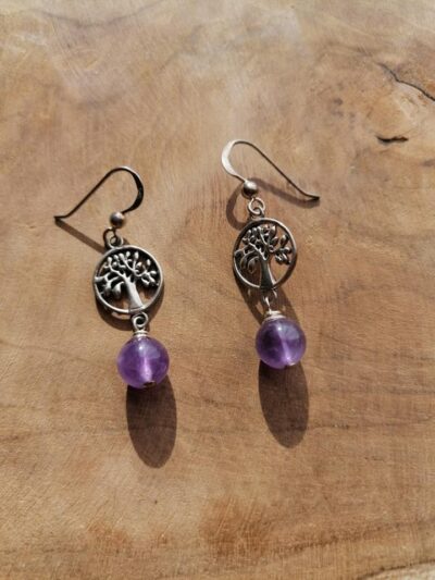 Boucles d’oreilles Arbre de Vie Améthyste – Argent