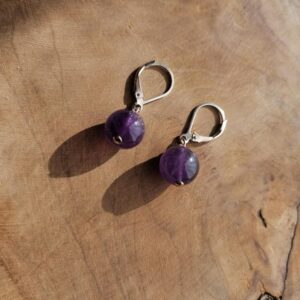 Boucles d’oreilles en Boule d’Améthyste – Argent