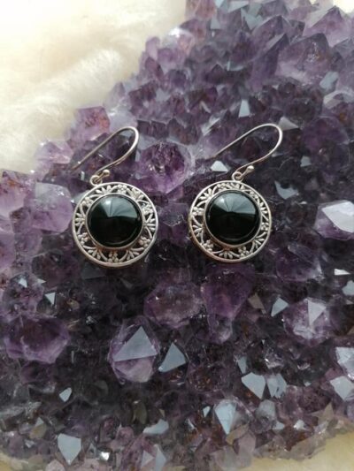 Boucles d’oreilles rondes en Onyx – Argent