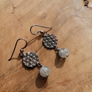 Boucles d’oreilles Fleur de Vie Labradorite – Argent