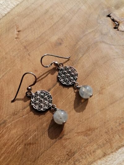 Boucles d’oreilles Fleur de Vie Labradorite – Argent