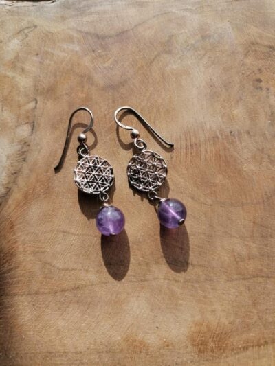 Boucles d'oreilles Fleur de Vie Améthyste - Argent