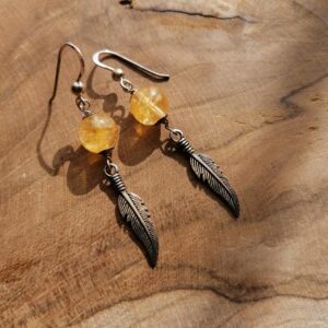 Boucles d’oreilles Plumes et Citrine – Argent