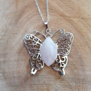 Pendentif Papillon en Quartz Rose