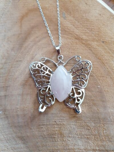 Pendentif Papillon en Quartz Rose