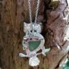 Pendentif - Broche - Hiboux en Aventurine Verte