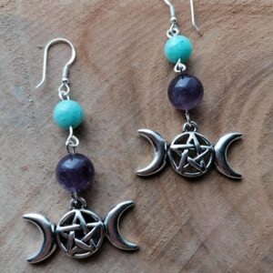 Boucles d’oreilles Triple Lune – Améthyste & Amazonite